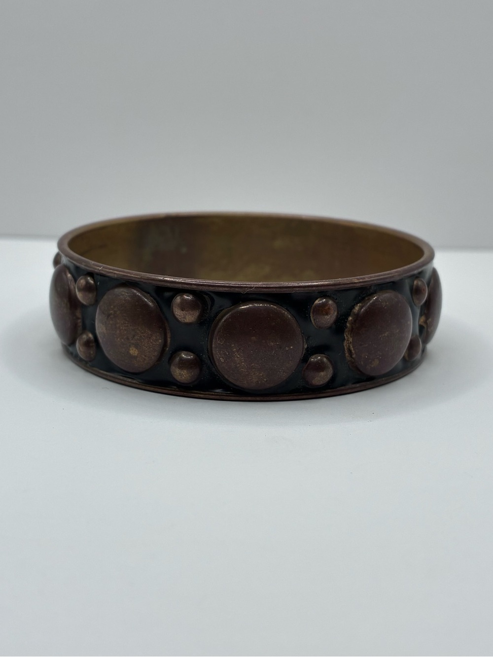 Vintage 1960's Bohemian Brass Circles Pattern Emboldened Bangle Bracelet India